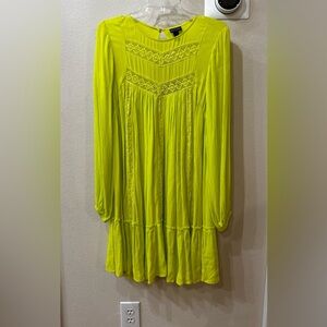 Scoop Lime Green Ruffle Long Sleeve Key Hold Back Dress, Size S NWOT